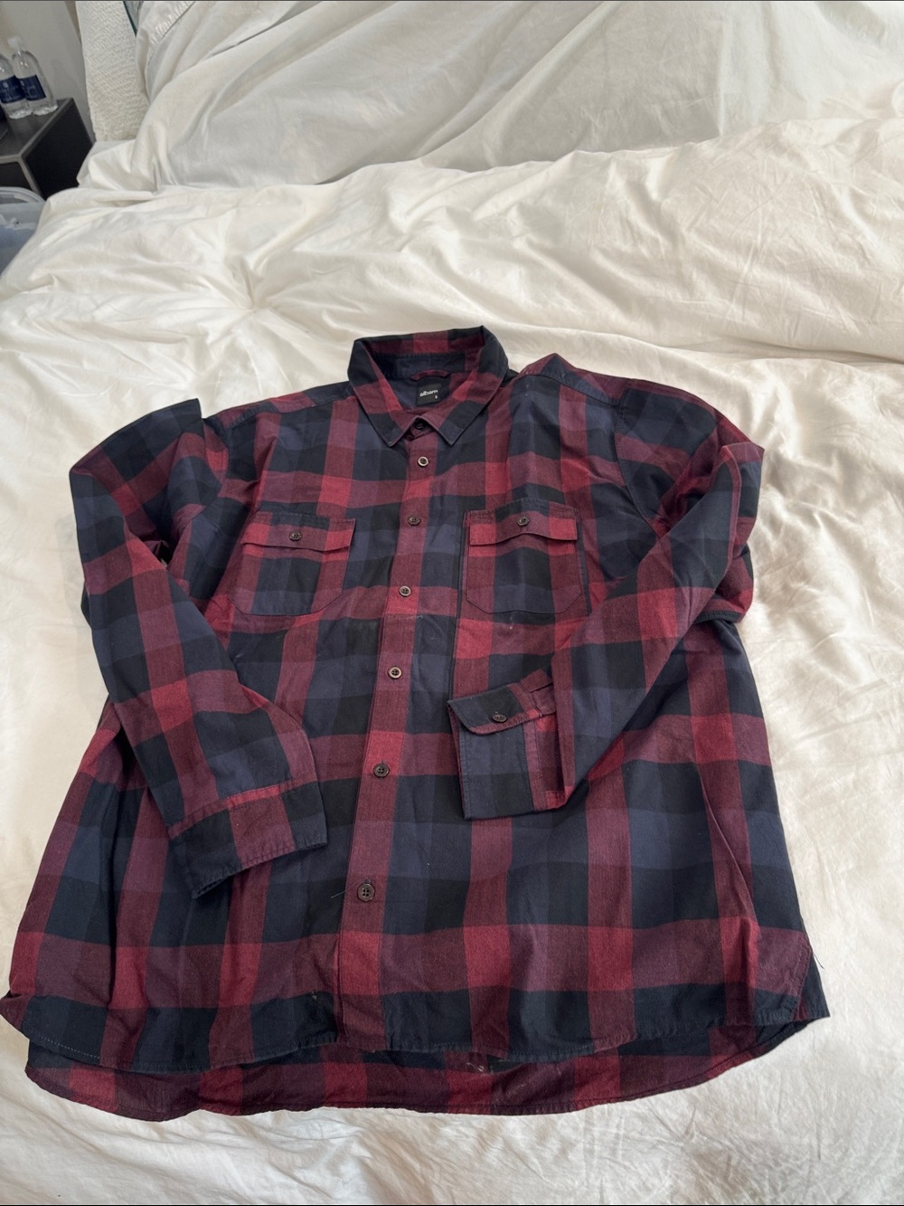 Albam Men's Burgundy and Black Plaid Button-Down Shirt